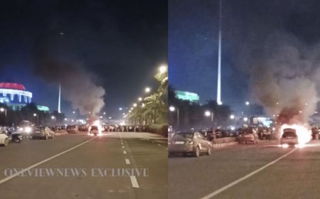 Navi Mumbai: CNG car suddenly caught fire While people were celebrating independence day at NMMC Bhavan Belapur. Watch Video